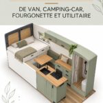 Aménagement confortable d'un van avec des éléments pratiques et chaleureux.