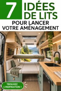 Un campervan avec un lit bien aménagé et des rangements pratiques.