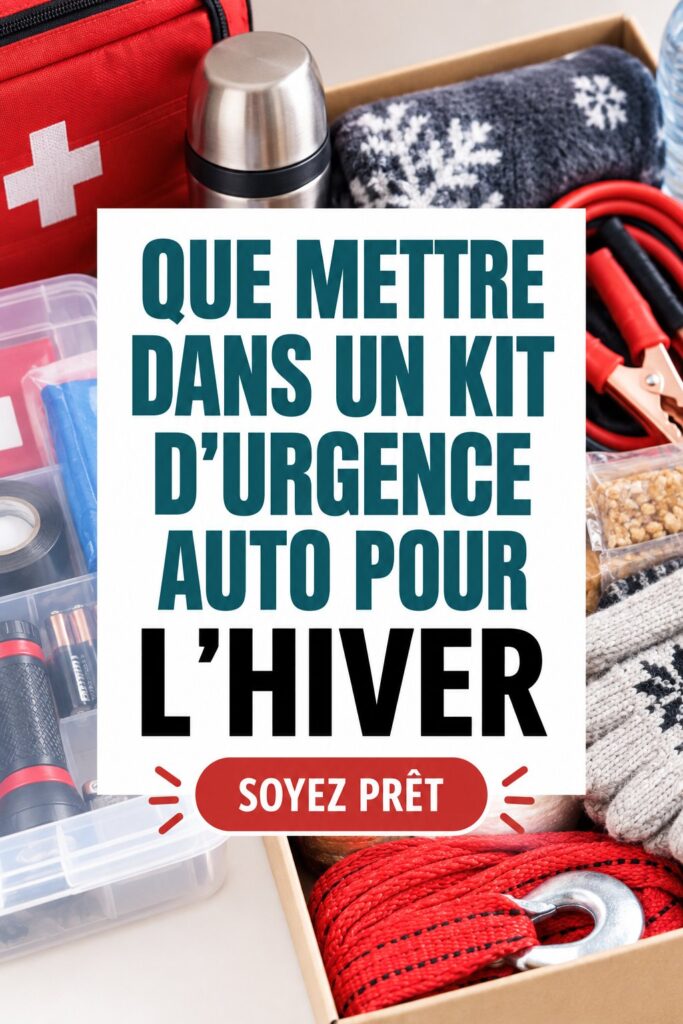 Kit d'urgence d'hiver bien organisé dans le coffre d'une voiture.