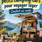 Vue d'une petite fourgonnette aménagée prête pour une escapade en nature.