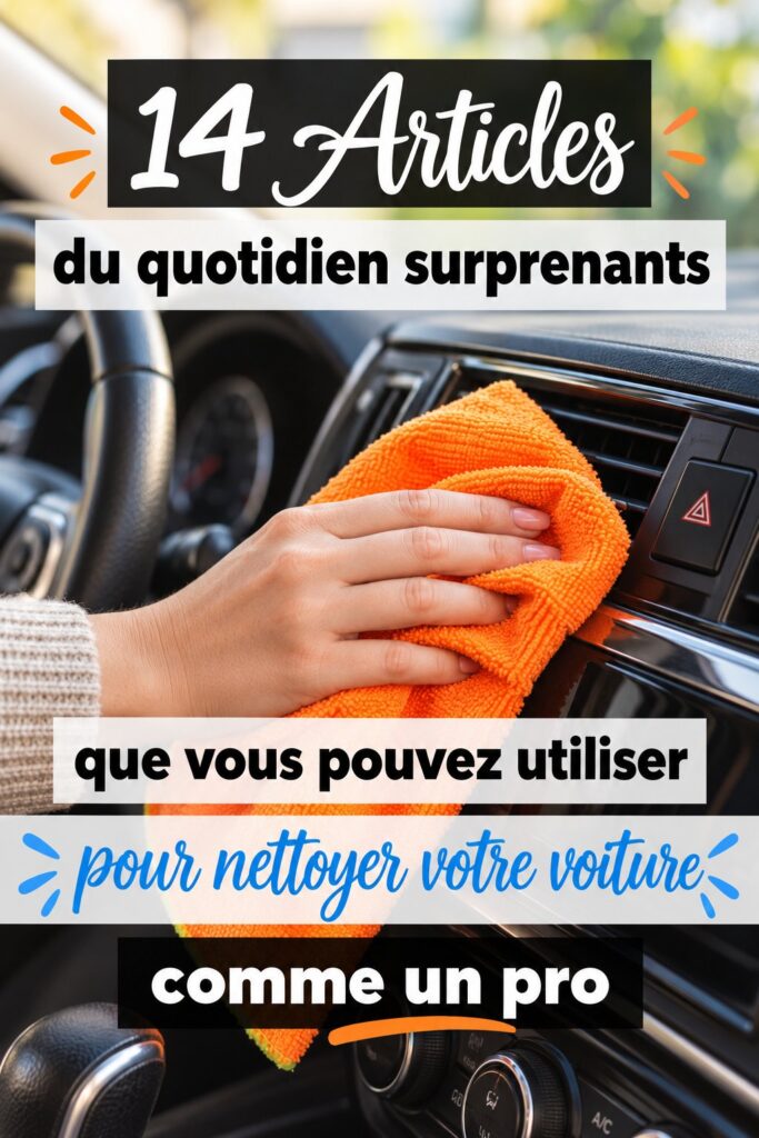 Une femme nettoie l'intérieur de sa voiture avec des objets du quotidien