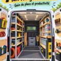 Un fourgon professionnel bien organisé avec des outils respectant l'ordre et la propreté.