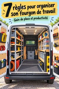 Un fourgon professionnel bien organisé avec des outils respectant l'ordre et la propreté.