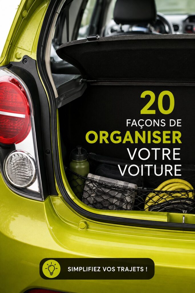 Intérieur d'une voiture bien organisé avec espaces de rangement optimisés.
