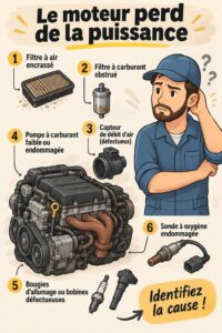 Mécanicien inspectant un moteur de voiture pour détecter une perte de puissance