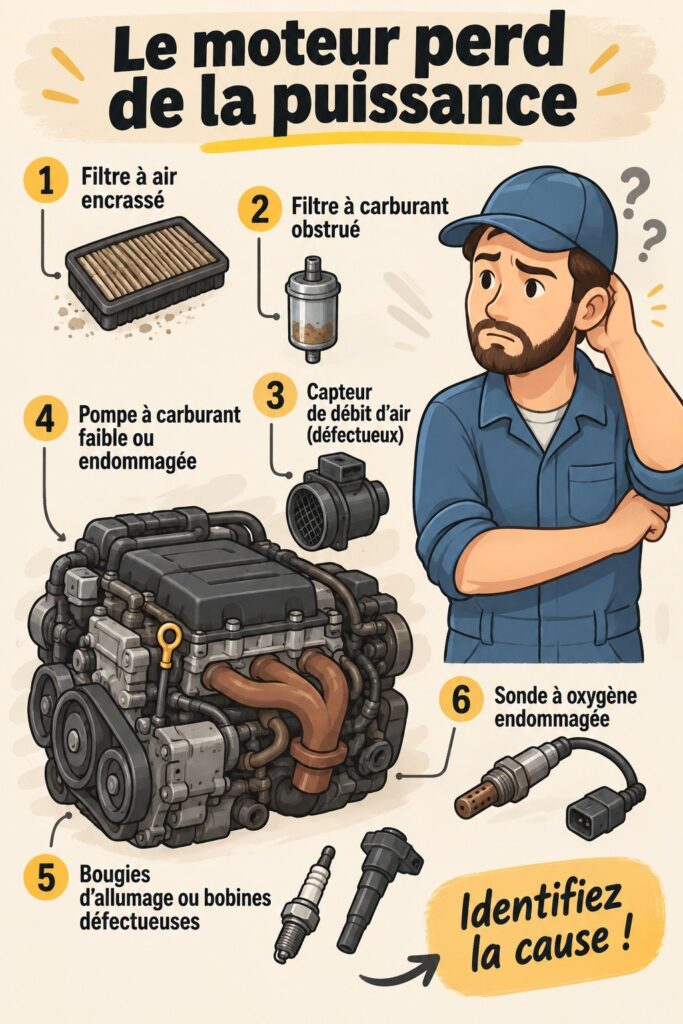 Mécanicien inspectant un moteur de voiture pour détecter une perte de puissance