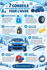 Une voiture préparée pour l'hiver avec des pneus adaptés et vérifiés