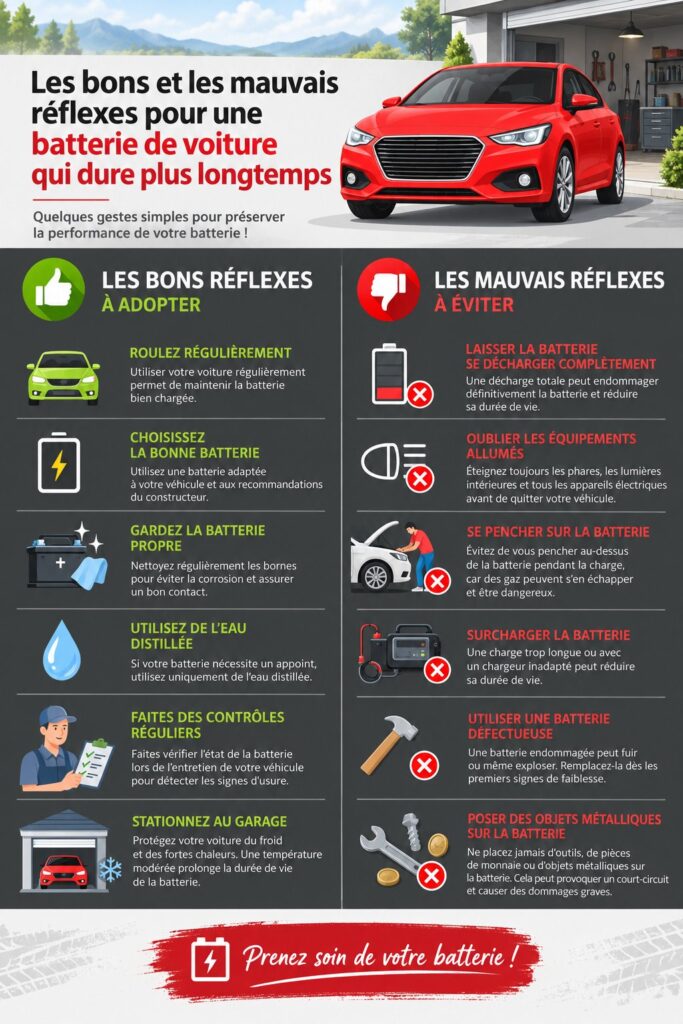 Image d'une batterie de voiture sous un capot, symbolisant l'entretien automobile.