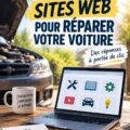 Une femme utilisant un outil pour réparer sa voiture avec un guide en ligne.