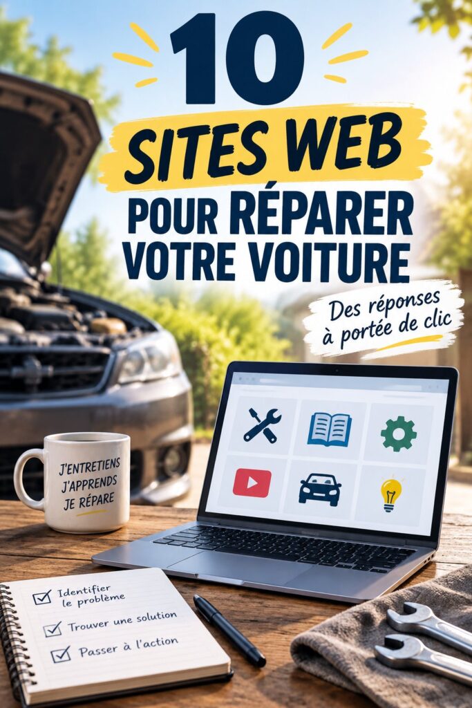 Une femme utilisant un outil pour réparer sa voiture avec un guide en ligne.