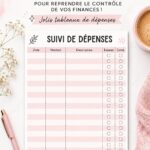 Modèle de tracker de dépenses sur un bureau bien organisé avec des fournitures de bureau.