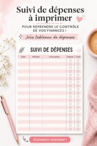 Modèle de tracker de dépenses sur un bureau bien organisé avec des fournitures de bureau.