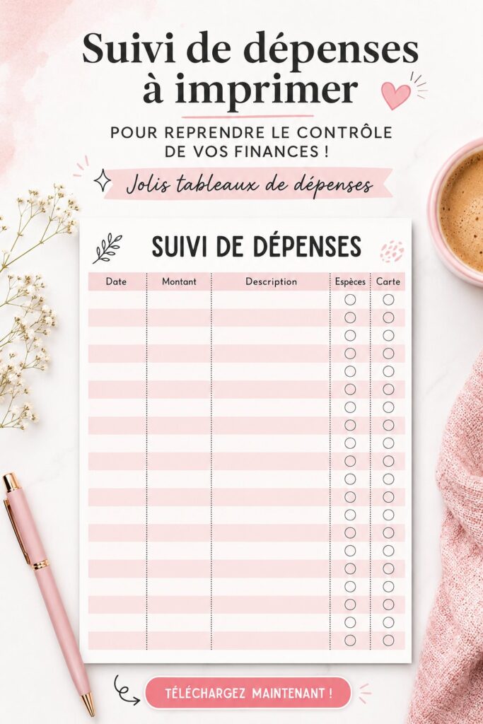 Modèle de tracker de dépenses sur un bureau bien organisé avec des fournitures de bureau.