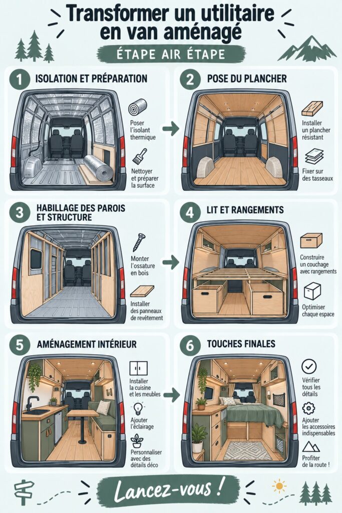 Fourgon aménagé en van avec un espace de vie confortable