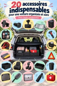 Femme utilisant des accessoires pratiques dans sa voiture pour une conduite organisée