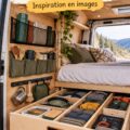 Aménagement intérieur d'un van avec des rangements visuels pratiques