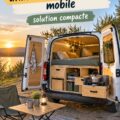 Petit utilitaire aménagé en camping-car avec espace de couchage et rangement