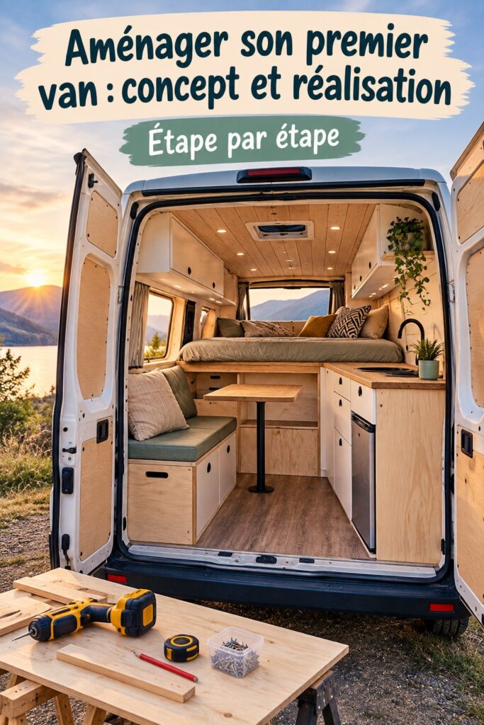 VW T5 aménagé pour un espace de travail et de loisirs