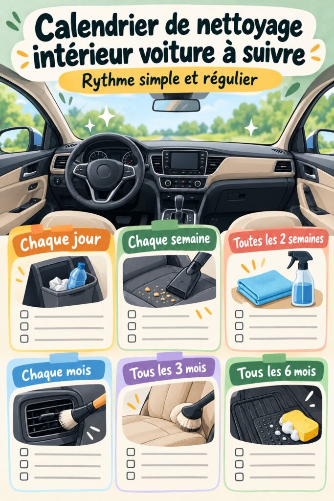 Calendrier de nettoyage pour l'intérieur d'une voiture