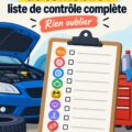 Femme vérifiant l'entretien de son véhicule professionnel avec une checklist.