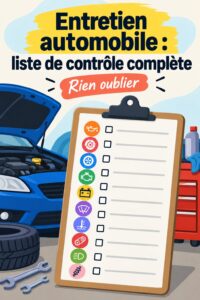 Femme vérifiant l'entretien de son véhicule professionnel avec une checklist.