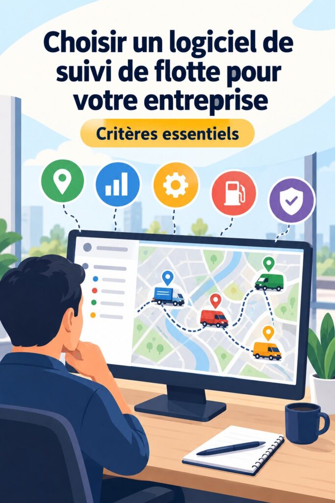 Logiciel de gestion de flotte affiché sur un écran d'ordinateur avec des graphiques de suivi