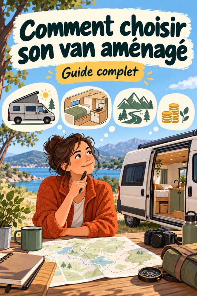 Un beau van aménagé garé au bord d'une route, prêt pour l'aventure.