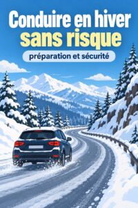Un véhicule prêt pour l'hiver sur une route enneigée, illustrant les conseils de conduite hivernale.