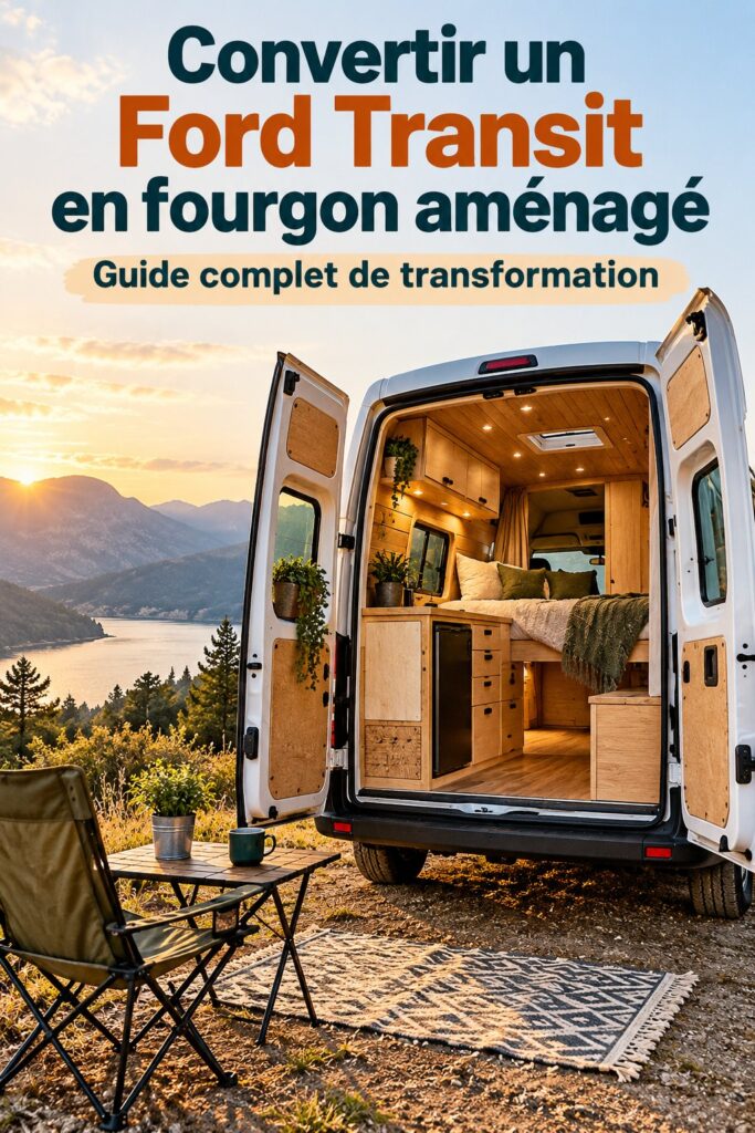 Un Ford Transit aménagé en fourgon confortable avec des équipements pratiques