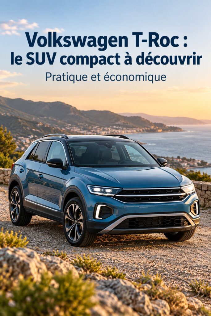 Volkswagen T-Roc en stationnement, un SUV compact au design moderne.