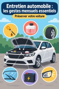 Femme effectuant l'entretien mensuel de sa voiture, vérifiant l'huile et les niveaux