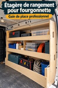 Une étagère à outils bien organisée dans un fourgon professionnel.