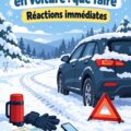 Femme vérifiant son équipement de voiture en hiver, préparée pour les urgences hivernales