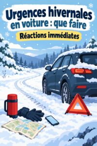 Femme vérifiant son équipement de voiture en hiver, préparée pour les urgences hivernales