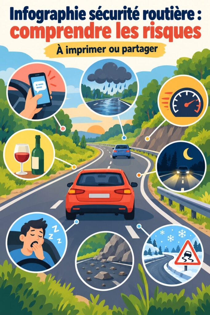 Infographie sur la sécurité routière montrant les principaux risques.