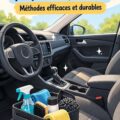 Voiture propre avec des accessoires d'entretien soigneusement placés