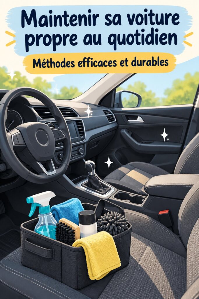 Voiture propre avec des accessoires d'entretien soigneusement placés