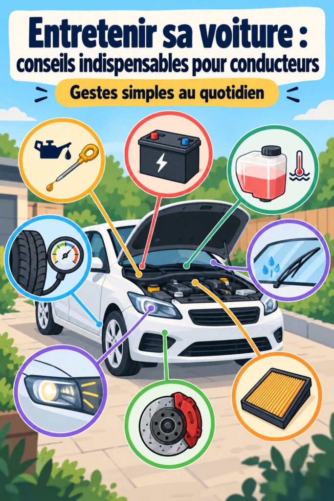 Femme vérifiant l'entretien de sa voiture dans un garage, symbole de soins automobiles.