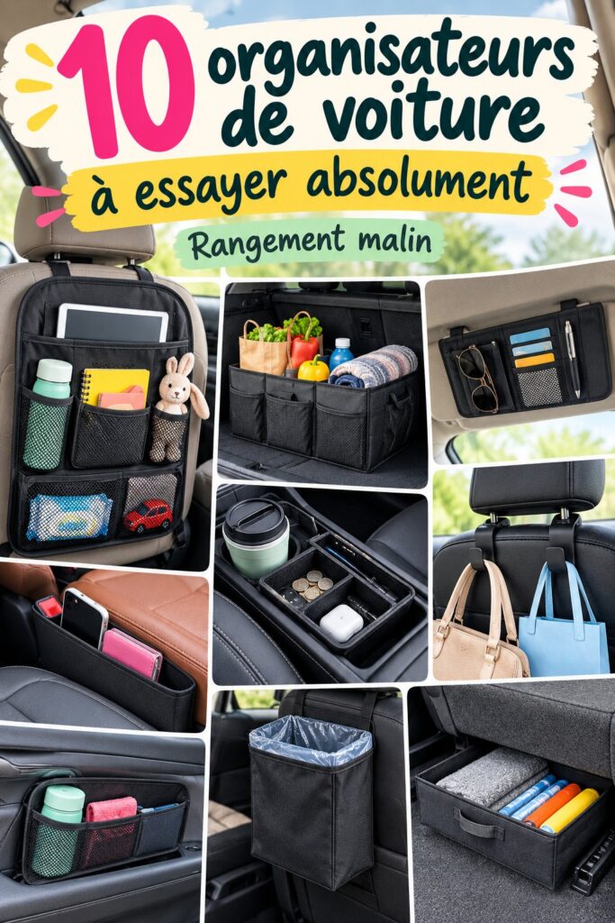 Intérieur de voiture bien organisé avec des rangements pratiques.
