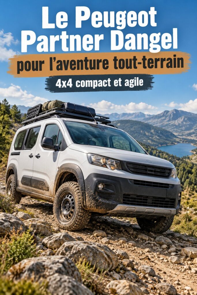 Peugeot Partner Dangel sur un chemin de terre, prêt pour l'aventure tout-terrain.