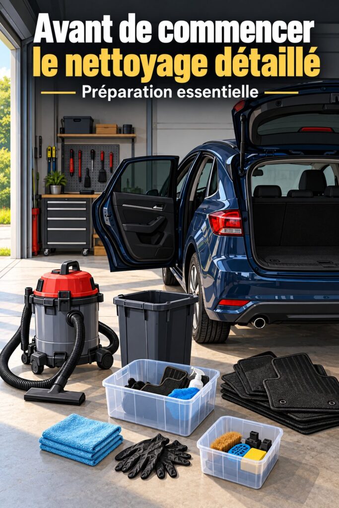 Image d'une voiture avant le detailing avec outils de nettoyage