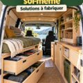 Rangements pratiques en bois dans un van aménagé