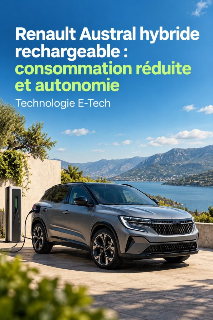 Illustration du Renault Austral hybride rechargeable, mettant en avant son design et ses caractéristiques écologiques.